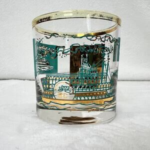 Libbey Southern Comfort Gold Turquoise Riverboat Paddle Steamboat Glass MCM